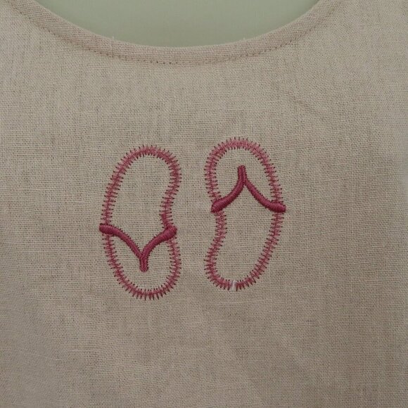 AKC Women Large Petite LP Pink Embroidered Flip Flops Linen Blend Tank Top Shirt - Picture 3 of 9